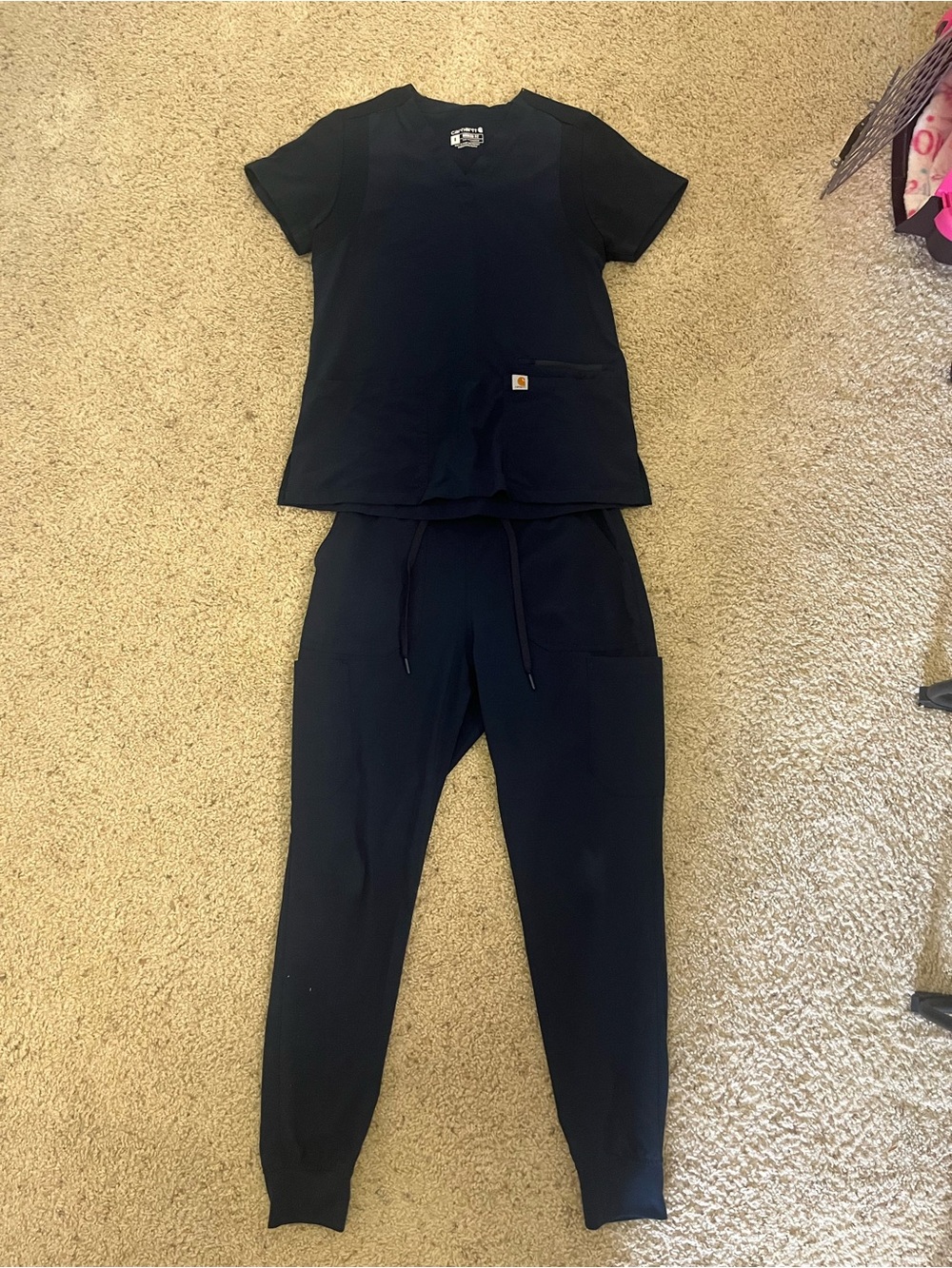 Carhartt Navy Women's Jogger Set - Utility Pocket Pants and Scrub Top